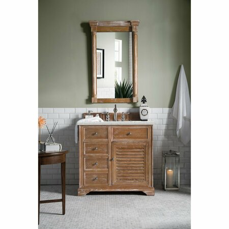 James Martin Vanities Savannah 36in Single Vanity, Driftwood w/ 3 CM Eternal Jasmine Pearl Quartz Top 238-104-5511-3EJP